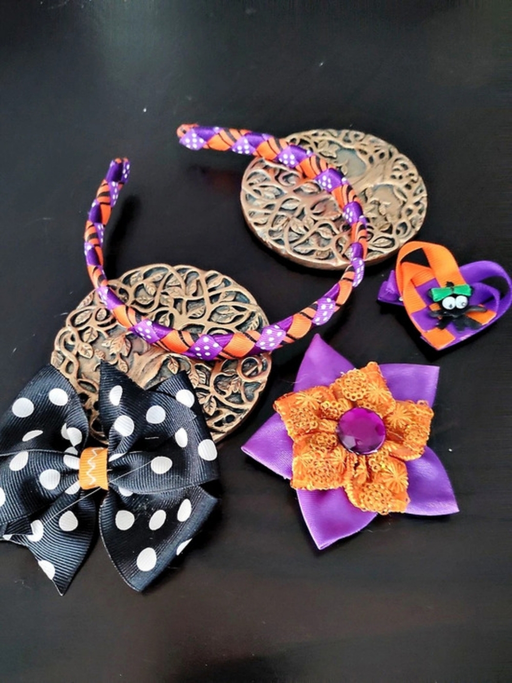 Halloween Hair Accessories Set in Purple & Orange
